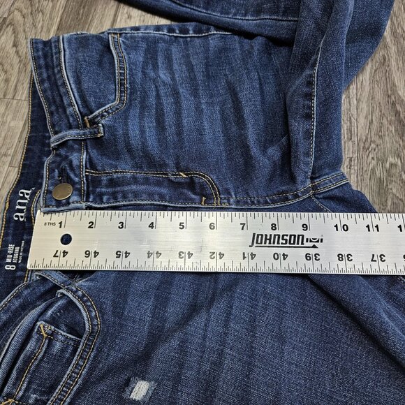 A.N.A Jegging Womens 8 Blue Mid Rise Distressed Skinny Jeans Raw Hem Ankle - Picture 10 of 11